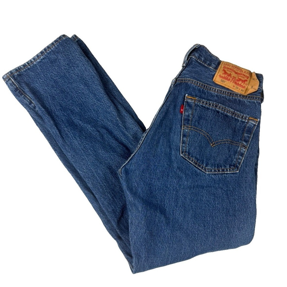 Levis 501 Original Fit Jeans Mens 30x30 Blue Denim Button Fly Straight Leg 00501